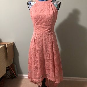 Halter Floral Lace High Low Dress